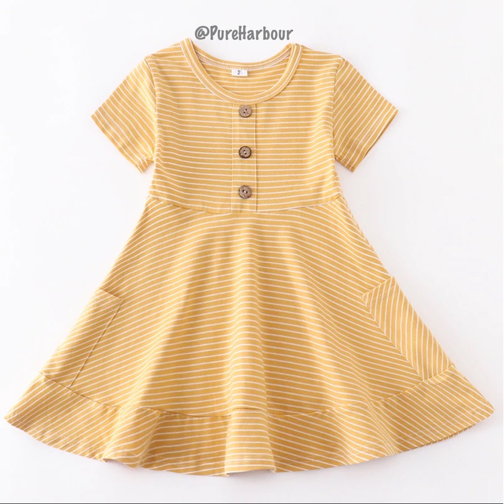 Mustard stripe girl's twirl dress